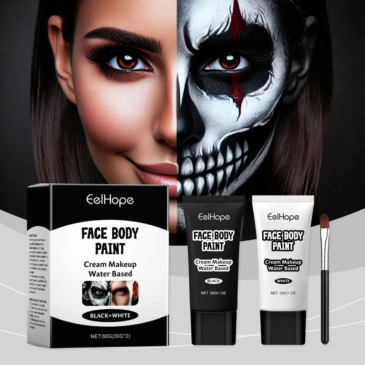 KissICON Halloween Makeup Face Body Paint White Black Special Effects Christmas Cosplay Party Supplies Full Coverage Oil Free Easy Wash