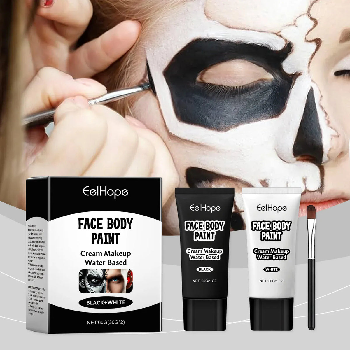 KissICON Halloween Makeup Face Body Paint White Black Special Effects Christmas Cosplay Party Supplies Full Coverage Oil Free Easy Wash