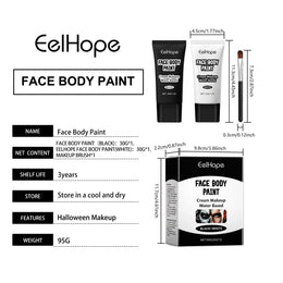 KissICON Halloween Makeup Face Body Paint White Black Special Effects Christmas Cosplay Party Supplies Full Coverage Oil Free Easy Wash