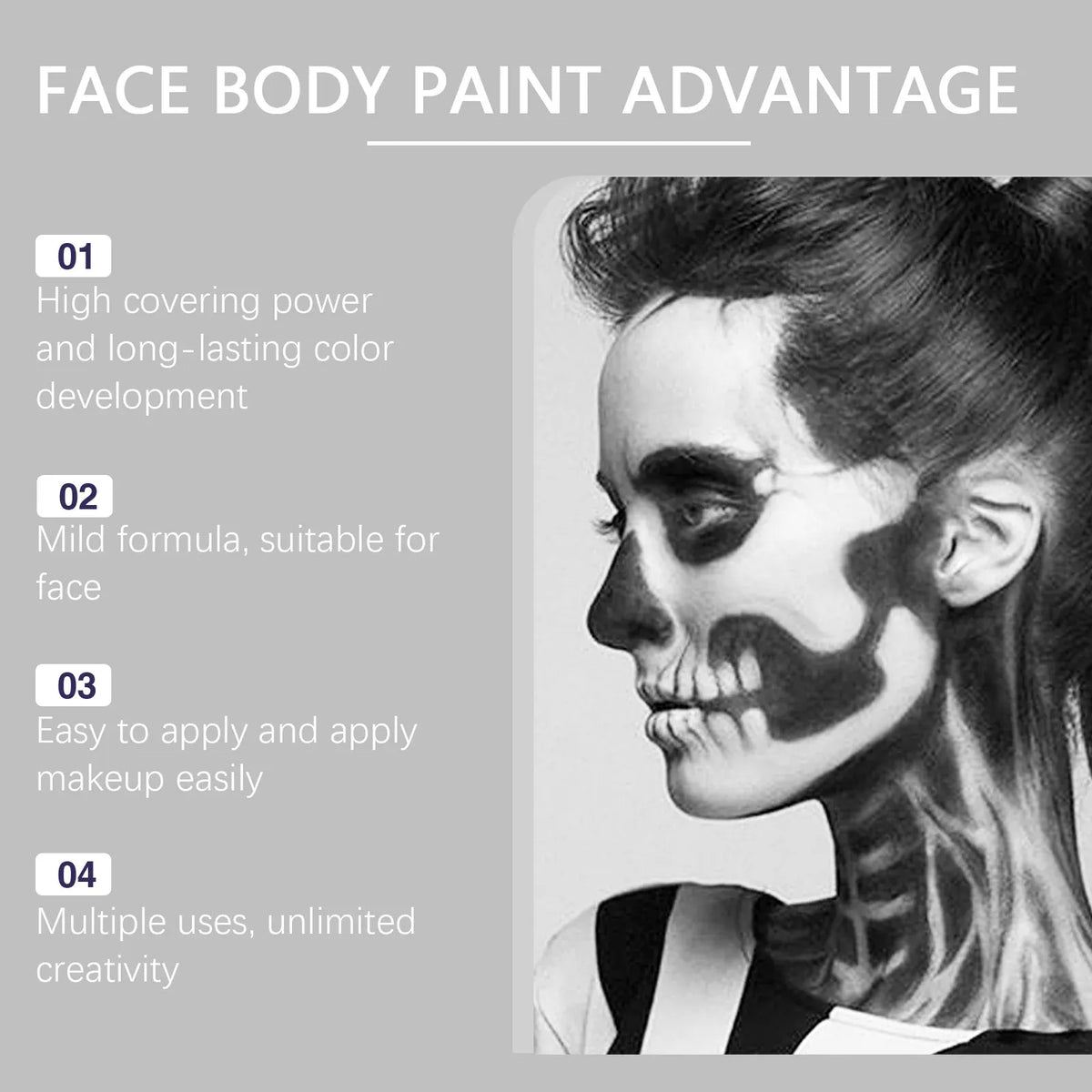 KissICON Halloween Makeup Face Body Paint White Black Special Effects Christmas Cosplay Party Supplies Full Coverage Oil Free Easy Wash
