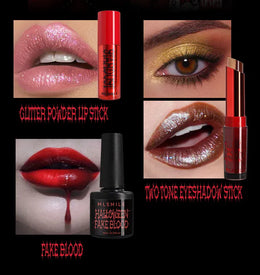 KissICON Halloween Makeup Set Glitter Lip Glaze Fake Blood Wearing Armor 4pcs/set Festive Set Trick or Treat Cosmetics Makeup For Women