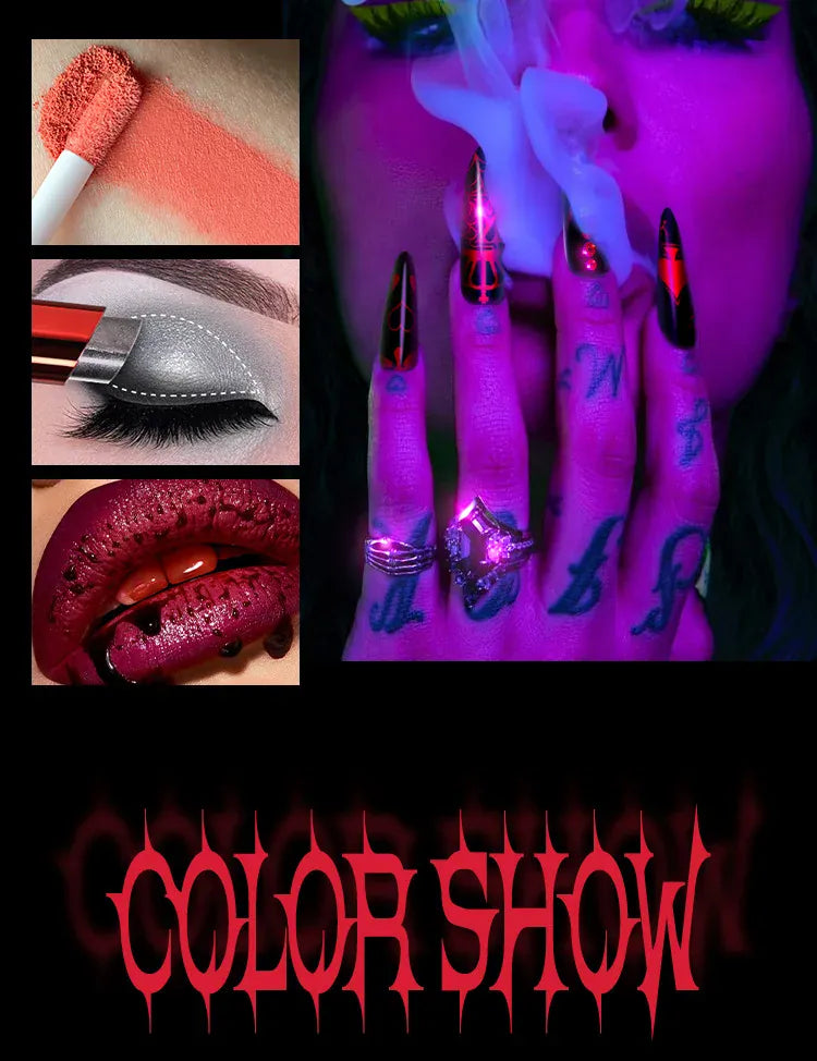 KissICON Halloween Makeup Set Glitter Lip Glaze Fake Blood Wearing Armor 4pcs/set Festive Set Trick or Treat Cosmetics Makeup For Women