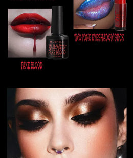 KissICON Halloween Makeup Set Glitter Lip Glaze Fake Blood Wearing Armor 4pcs/set Festive Set Trick or Treat Cosmetics Makeup For Women