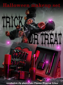 KissICON Halloween Makeup Set Glitter Lip Glaze Fake Blood Wearing Armor 4pcs/set Festive Set Trick or Treat Cosmetics Makeup For Women