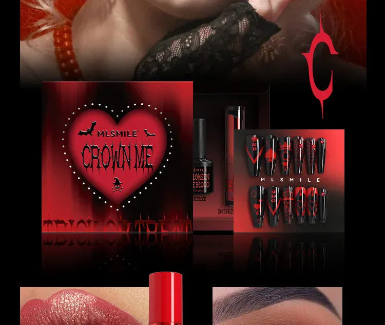 KissICON Halloween Makeup Set Glitter Lip Glaze Fake Blood Wearing Armor 4pcs/set Festive Set Trick or Treat Cosmetics Makeup For Women
