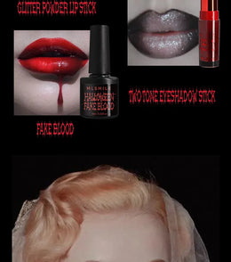 KissICON Halloween Makeup Set Glitter Lip Glaze Fake Blood Wearing Armor 4pcs/set Festive Set Trick or Treat Cosmetics Makeup For Women
