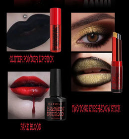 KissICON Halloween Makeup Set Glitter Lip Glaze Fake Blood Wearing Armor 4pcs/set Festive Set Trick or Treat Cosmetics Makeup For Women