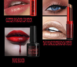 KissICON Halloween Makeup Set Glitter Lip Glaze Fake Blood Wearing Armor 4pcs/set Festive Set Trick or Treat Cosmetics Makeup For Women