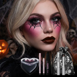 KissICON Halloween Makeup Set Halloween Gothic Makeup Kit High Saturated Color Long-Lasting Easy Off Safe Formula Blush Lip Crayon Mascara for Daily & Party
