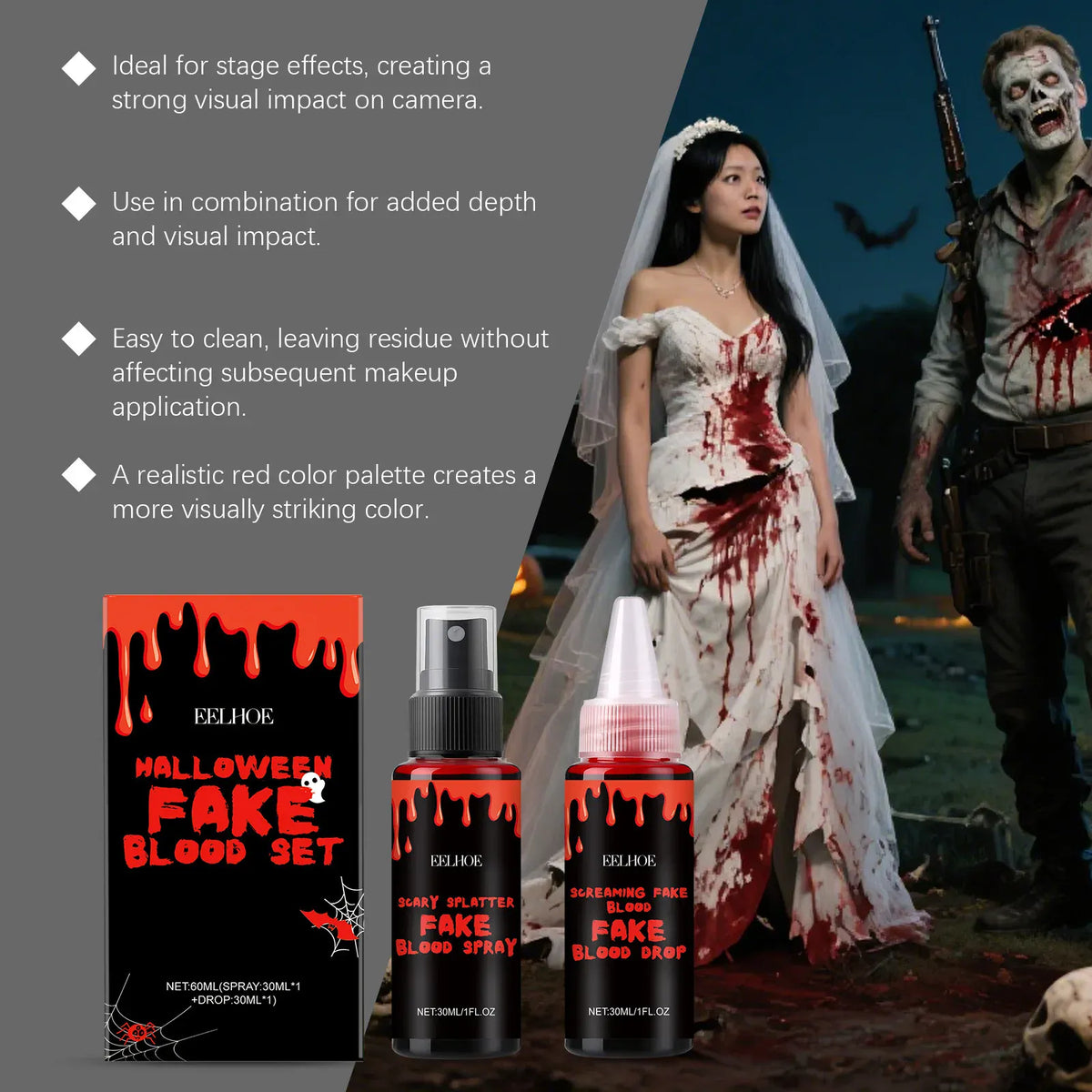 KissICON Halloween Makeup Set With Fake Blood Sweat Proof Realistic Wound Scar Gentle Safe Women Man Christmas Decoration Cosplay Make Up