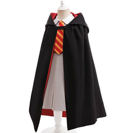 KissICON Halloween Movie Cosplay Costume Girls Striped Top + Cape Casual Suit Carnival Halloween Birthday Magic School Dress