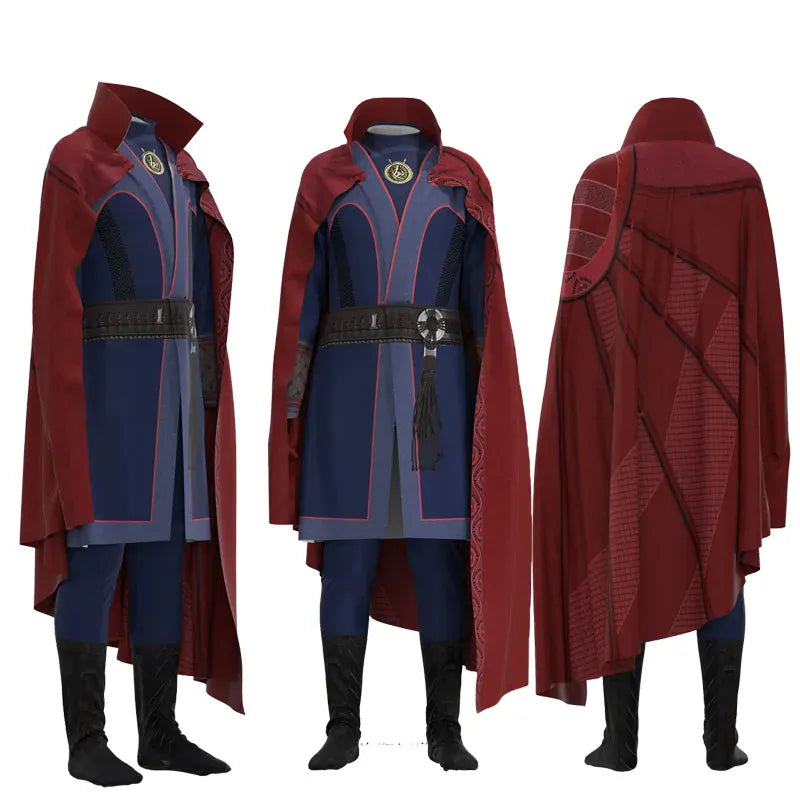 KissICON Halloween Party Adult Men Doctor Cosplay Costume Outfits Top Coat Red Velvet Cloak Pants All Set Carnival Disguise Suit