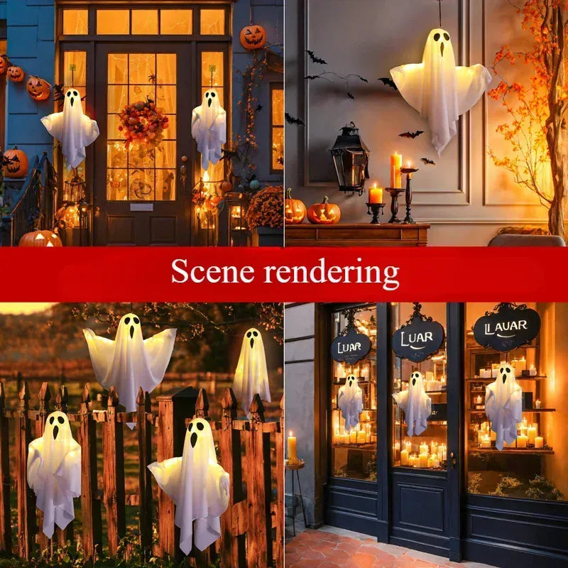 KissICON Halloween Party LED Glow Ghost Home Indoor Outdoor Decoration Supplies 2024 Haunted House Bar Hanging Horror Props with Lights