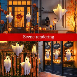 KissICON Halloween Party LED Glow Ghost Home Indoor Outdoor Decoration Supplies 2024 Haunted House Bar Hanging Horror Props with Lights