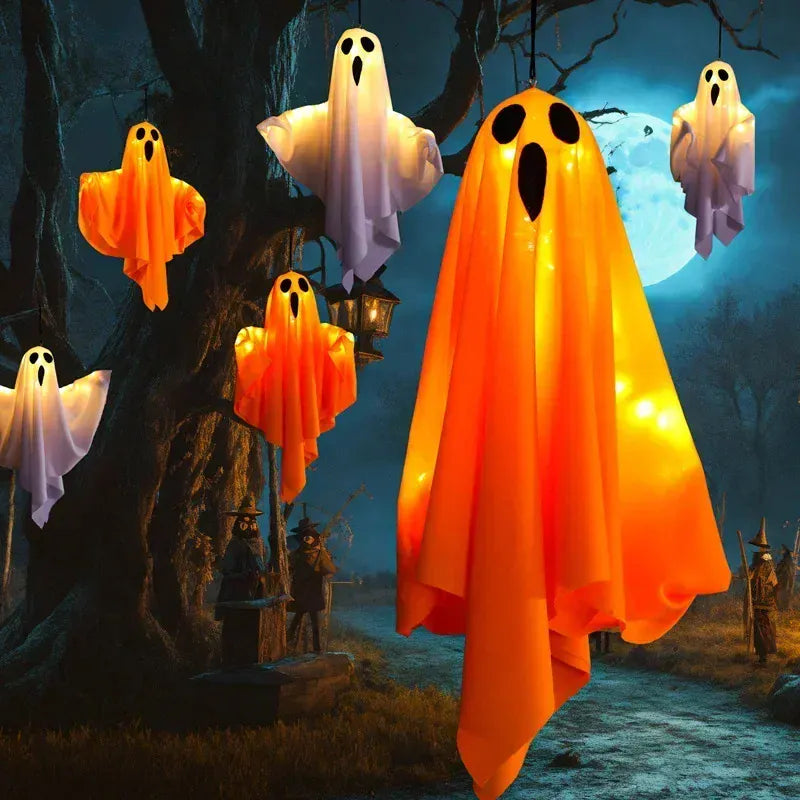 KissICON Halloween Party LED Glow Ghost Home Indoor Outdoor Decoration Supplies 2024 Haunted House Bar Hanging Horror Props with Lights