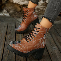 KissICON Halloween Platform Ankle Boots for Women Cartoon Skull
