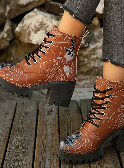 KissICON Halloween Platform Ankle Boots for Women Cartoon Skull
