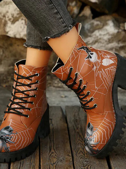 KissICON Halloween Platform Ankle Boots for Women Cartoon Skull