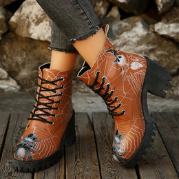 KissICON Halloween Platform Ankle Boots for Women Cartoon Skull
