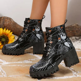KissICON Halloween Platform Ankle Boots for Women Cartoon Skull