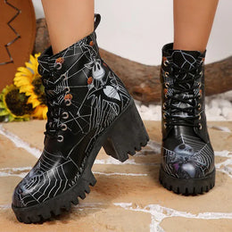 KissICON Halloween Platform Ankle Boots for Women Cartoon Skull