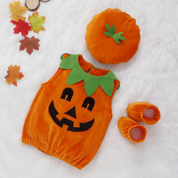 KissICON Halloween Pumpkin Costume Kids Children Hat Cosplay for Baby Girls Boys Stage Performance Holiday Party Clothing Suit Gifts