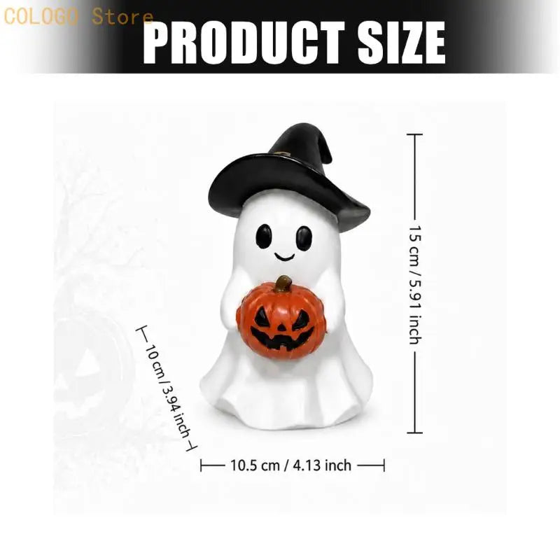 KissICON Halloween Shelf Decors Light Up Figurine with Friendly Ghostly and Pumpkin, Resins Tabletop Accent for Home and Party Styling