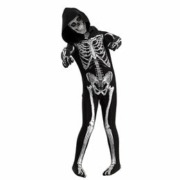 KissICON Halloween Skull Costume enfant Unisex Terror Dress Up Hooded Game Cosplay Holiday Stage Performance Gift Outfits