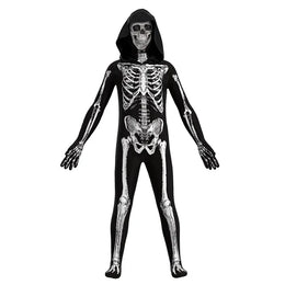 KissICON Halloween Skull Costume enfant Unisex Terror Dress Up Hooded Game Cosplay Holiday Stage Performance Gift Outfits