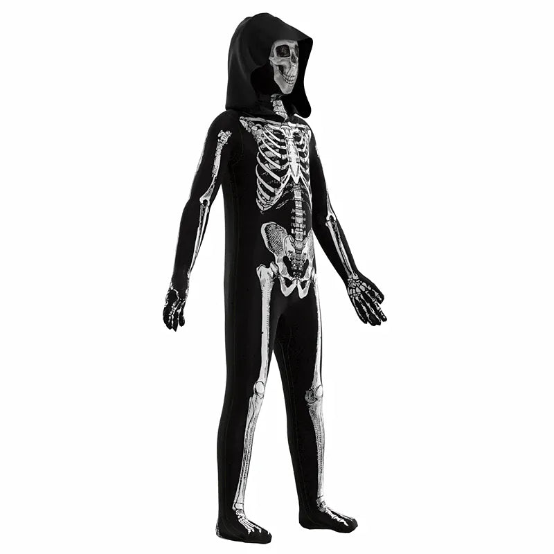 KissICON Halloween Skull Costume enfant Unisex Terror Dress Up Hooded Game Cosplay Holiday Stage Performance Gift Outfits