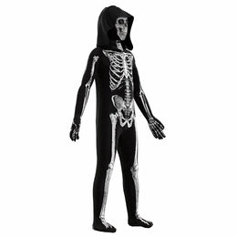 KissICON Halloween Skull Costume enfant Unisex Terror Dress Up Hooded Game Cosplay Holiday Stage Performance Gift Outfits
