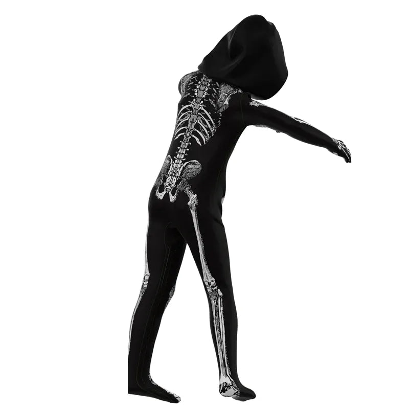 KissICON Halloween Skull Costume enfant Unisex Terror Dress Up Hooded Game Cosplay Holiday Stage Performance Gift Outfits