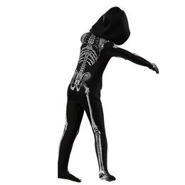 KissICON Halloween Skull Costume enfant Unisex Terror Dress Up Hooded Game Cosplay Holiday Stage Performance Gift Outfits