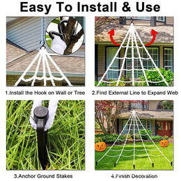 KissICON Halloween Triangle Spider Web,5m Large Plush Simulation Spider Web,Haunted Home Outdoor Yard Decoration Props
