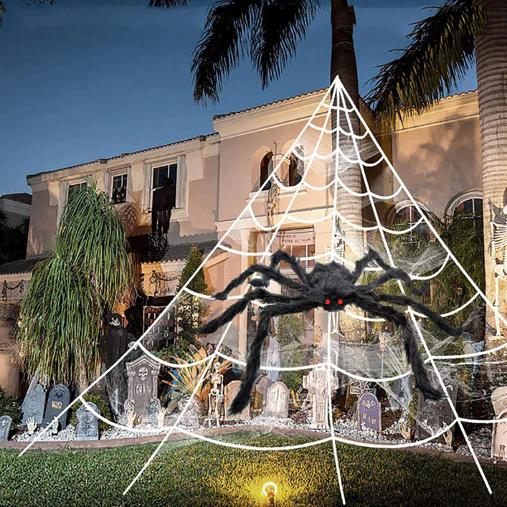 KissICON Halloween Triangle Spider Web,5m Large Plush Simulation Spider Web,Haunted Home Outdoor Yard Decoration Props