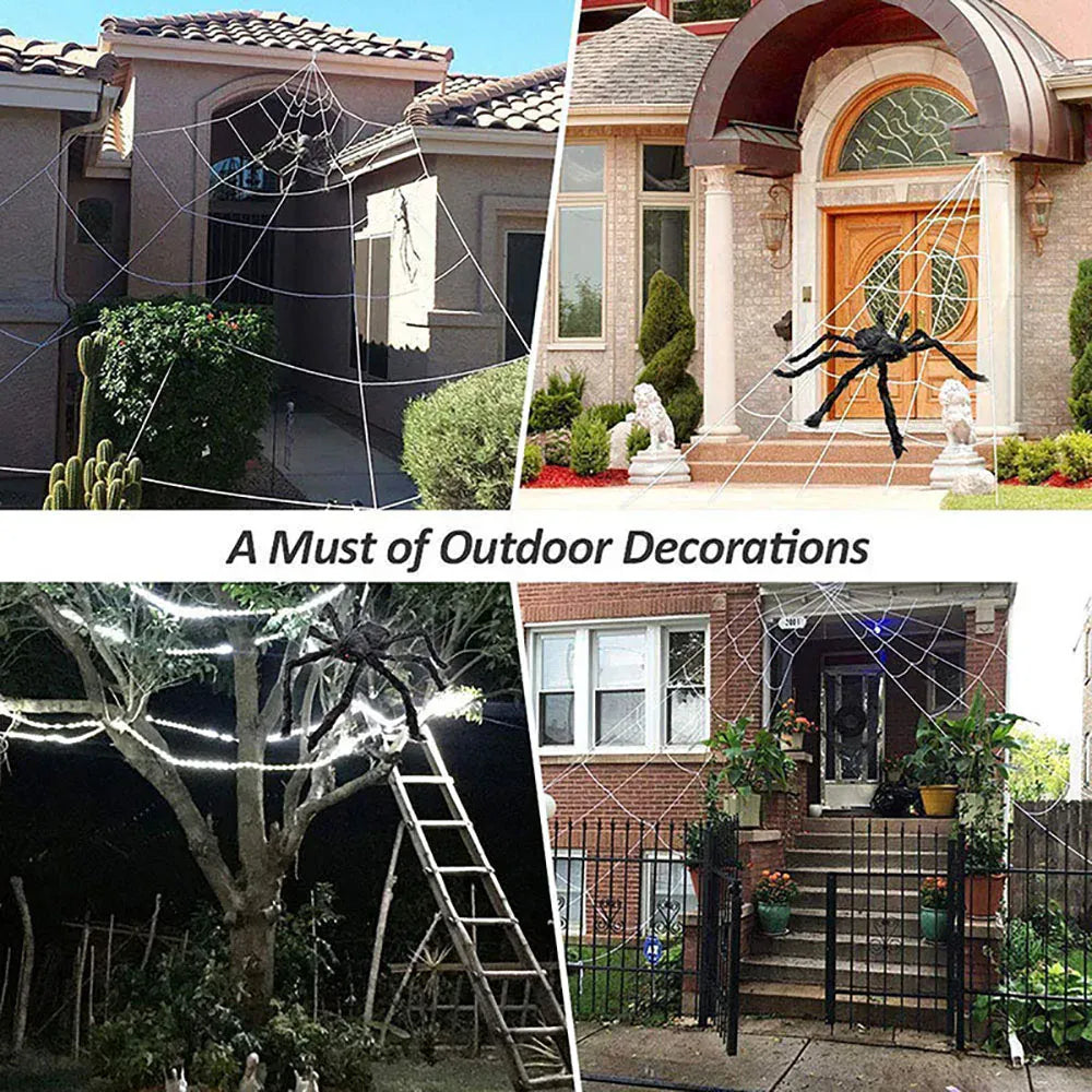 KissICON Halloween Triangle Spider Web,5m Large Plush Simulation Spider Web,Haunted Home Outdoor Yard Decoration Props