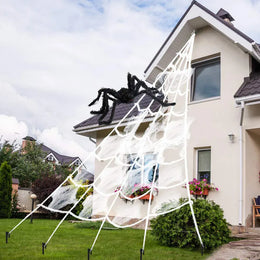 KissICON Halloween Triangle Spider Web,5m Large Plush Simulation Spider Web,Haunted Home Outdoor Yard Decoration Props