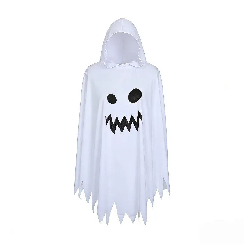 KissICON Halloween Trick or Treat Ghost Cosplay Costume Hooded Ghosts Face Cloak White Black Fancy Dress Family Matching Outfits