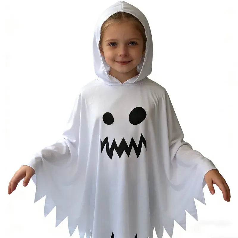 KissICON Halloween Trick or Treat Ghost Cosplay Costume Hooded Ghosts Face Cloak White Black Fancy Dress Family Matching Outfits