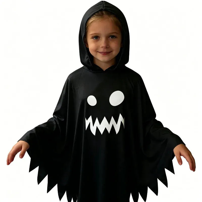 KissICON Halloween Trick or Treat Ghost Cosplay Costume Hooded Ghosts Face Cloak White Black Fancy Dress Family Matching Outfits