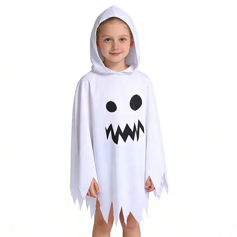 KissICON Halloween Trick or Treat Ghost Cosplay Costume Hooded Ghosts Face Cloak White Black Fancy Dress Family Matching Outfits