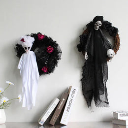 KissICON Halloween White Ghost Door Decorations Festival Horror Party Wreath Pendant Haunted House Decoration and Arrangement Props