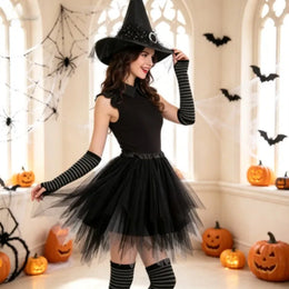 KissICON Halloween Witch Costume Set Witch Hat Striped Tights Tutu Skirt Party Fancy Dress Outfit for Holiday Cosplay Dress Up