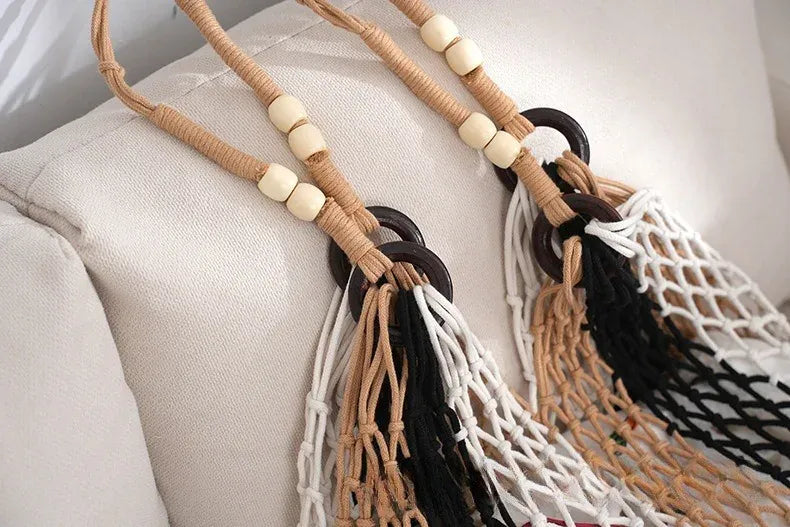 KissICON Hand-woven Cotton Thread Ethnic Hollow Shoulder Tote