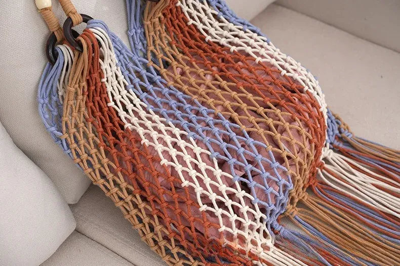 KissICON Hand-woven Cotton Thread Ethnic Hollow Shoulder Tote