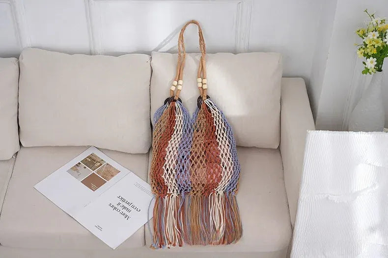 KissICON Hand-woven Cotton Thread Ethnic Hollow Shoulder Tote