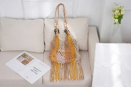 KissICON Hand-woven Cotton Thread Ethnic Hollow Shoulder Tote