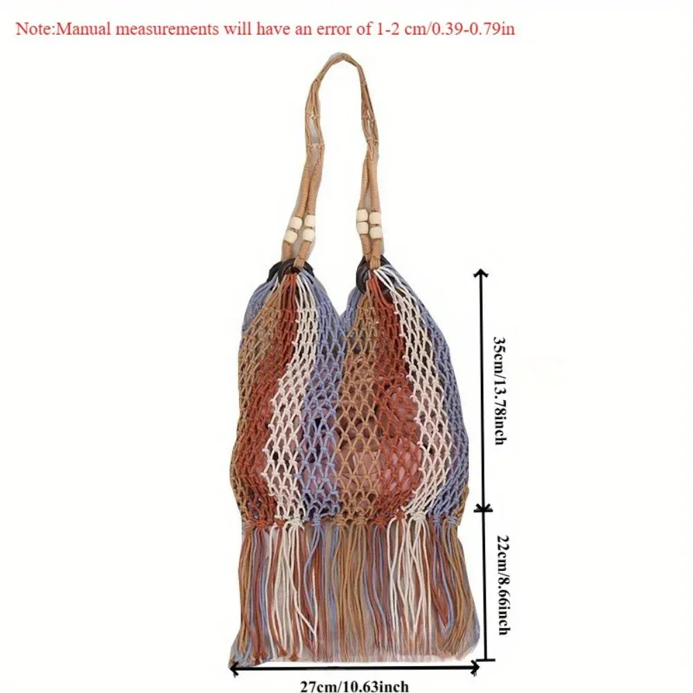 KissICON Hand-woven Cotton Thread Ethnic Hollow Shoulder Tote
