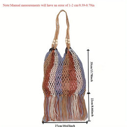 KissICON Hand-woven Cotton Thread Ethnic Hollow Shoulder Tote