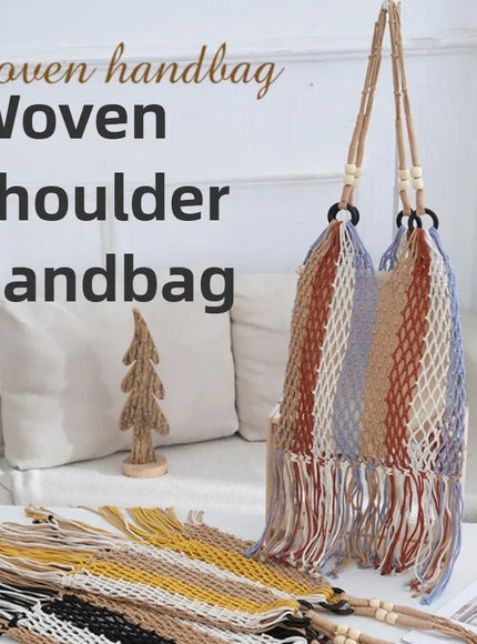 KissICON Hand-woven Cotton Thread Ethnic Hollow Shoulder Tote